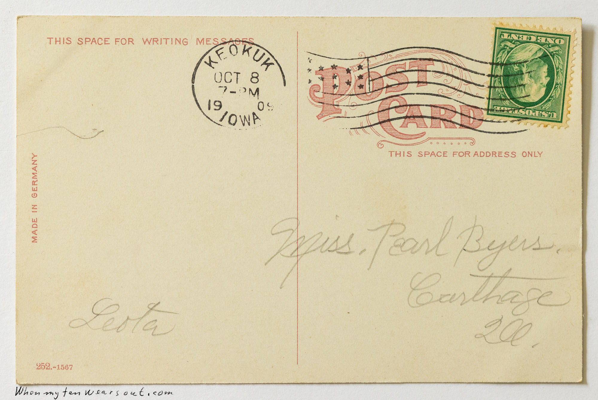 Back of postcard #0087