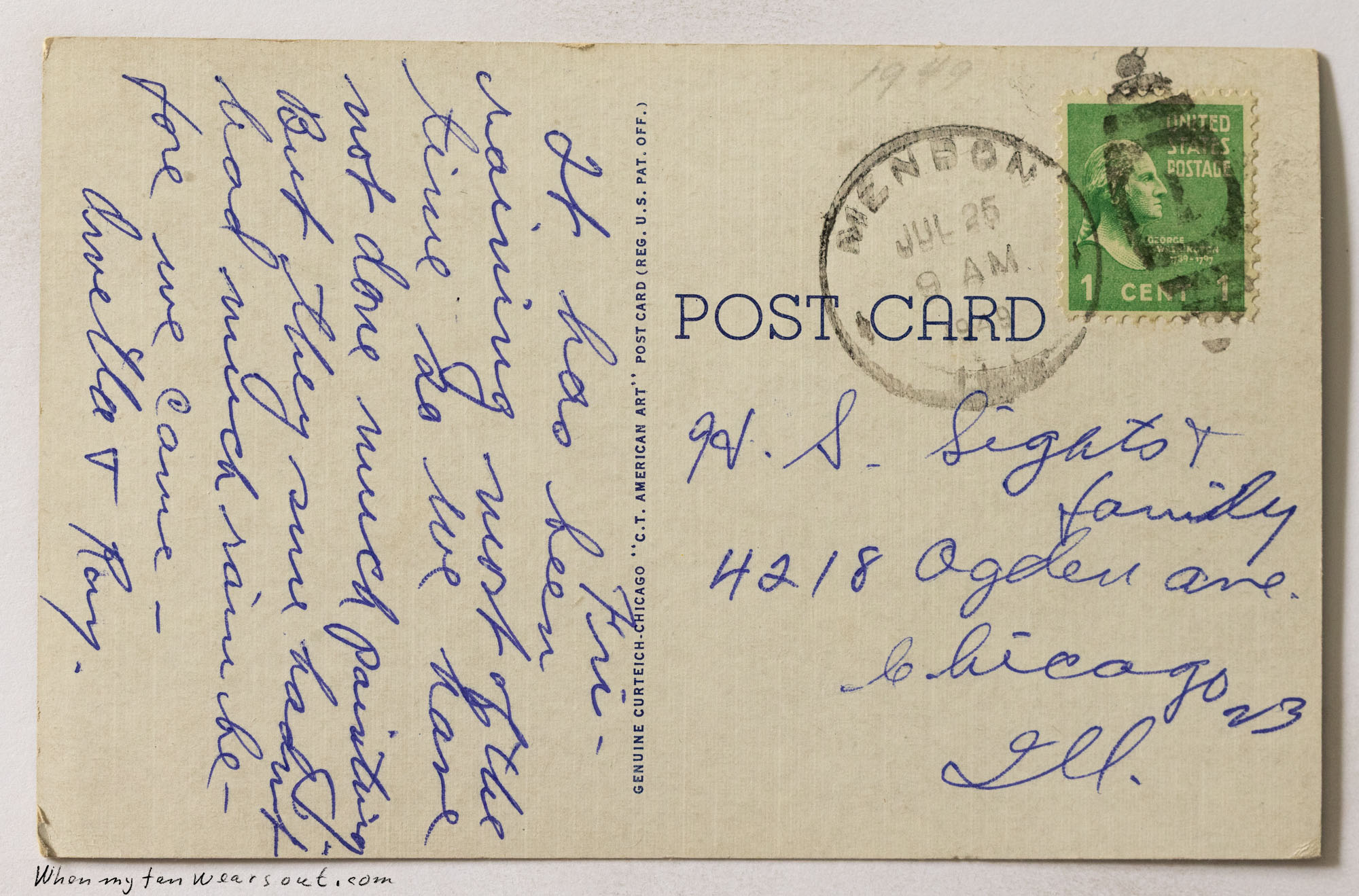 Back of postcard #1077